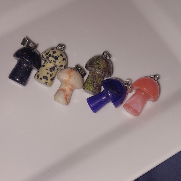 Set of Six Mushroom  Stone Pendants - Picture 4 of 6